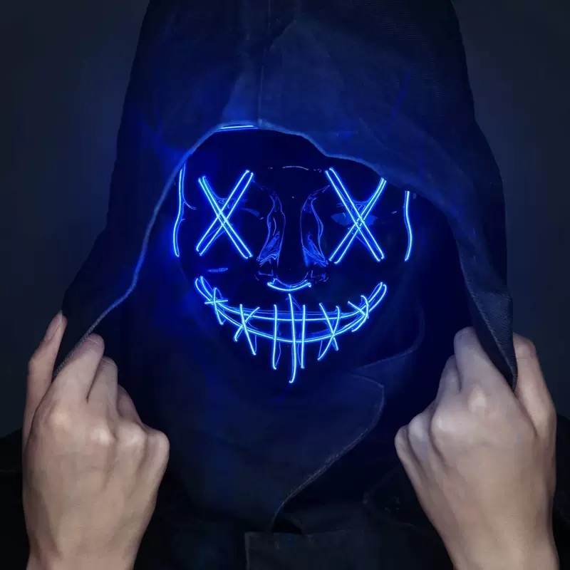 Led Purge Mask Halloween - LED発光ブラックV字型マスク、仮面舞踏会応援グッズ、ELゴーストフェイスマスク、光るマスク