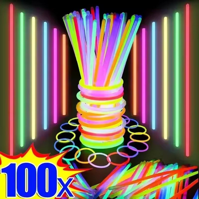 Glow In The Dark Party Glasses - 50/100 個蛍光スティックパーティー多色光るスティック明るいカラフルな光明るい曲げ可能なグローブレスレットパーティー用品