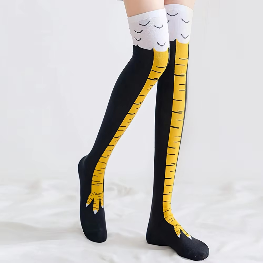 女性用ニーハイソックス,面白い漫画,フィットネス,スポーツ, - Funny Chicken Leg Socks のレビューと価格
